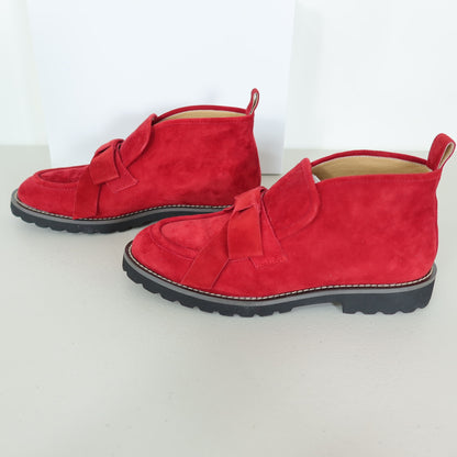 【美品】ピンクハウス★シープスエードシューズ リボン ショートブーツ サイズ4(L) 赤系 *sh158