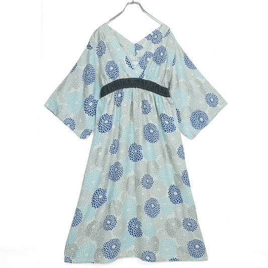 【美品】ソウソウ SOUSOU★麻 ゆかたみたて ワンピース 菊づくし 青嵐 大きいサイズL ブルー系 花柄 z22892