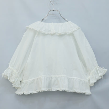 【美品】ピンクハウス★たっぷりフリル♪キュートな半袖ローンブラウス ボレロ風 白系 2023年製 無地 z23569