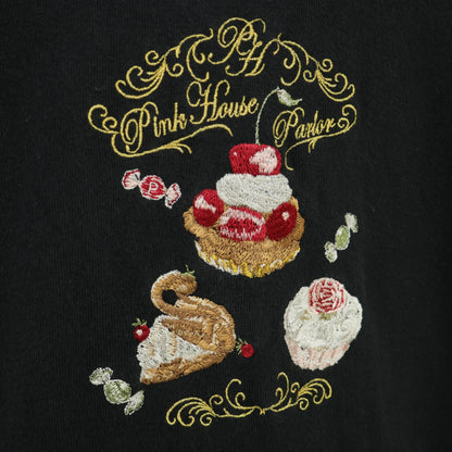 ピンクハウス★パーラー刺繍♪フーディパーカー 黒系 ギンガム使い♪2023年製 無地 z23193