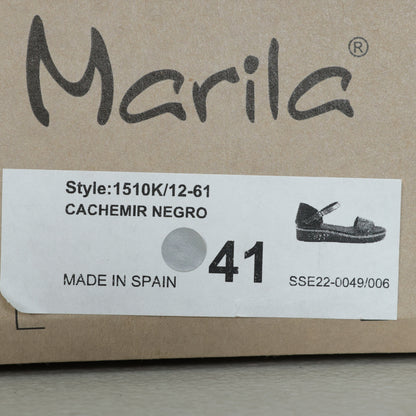 【美品】マリラ★アンクルストラップ ボタニカル柄 レザーサンダル 大きいサイズ41 *sg221