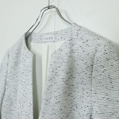 【極美品】PLST プラステ★上品♪ノーカラージャケット ツイード 大きいサイズXXL 白系 z22733