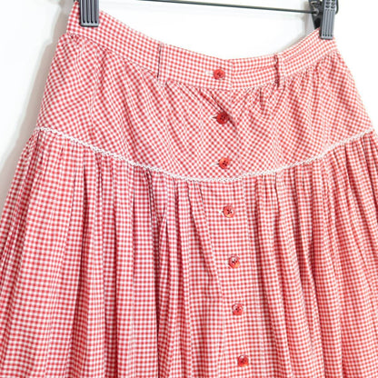 ピンクハウス★王道可愛いギンガムチェック♪ピコフリル 前開き ボリュームスカート 赤系 z20553