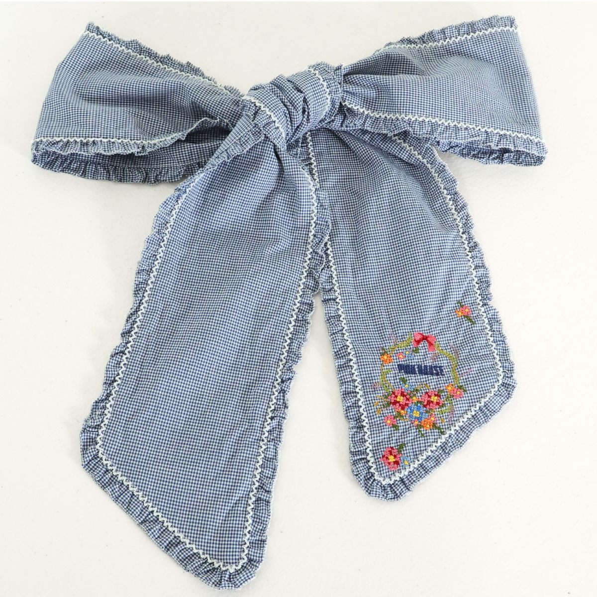 ピンクハウス★お花のクロスステッチ 刺しゅうが可愛い♪ロゴ入り ピコフリル ウエスト リボン ベルト 青系 *so275