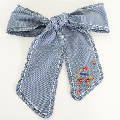 ピンクハウス★お花のクロスステッチ 刺しゅうが可愛い♪ロゴ入り ピコフリル ウエスト リボン ベルト 青系 *so275