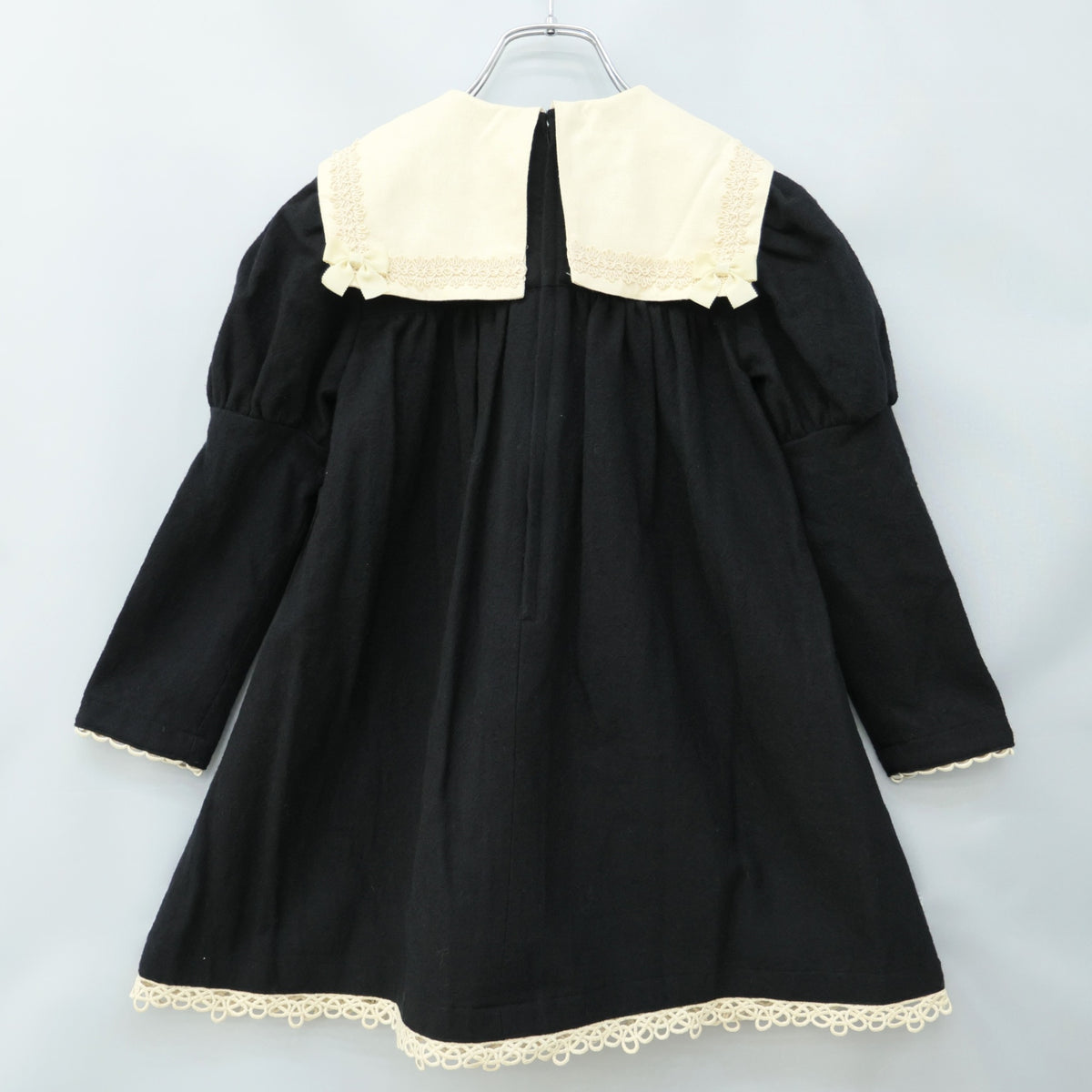 シャーリーテンプル★配色切替&リボン♪お姫さま風長袖ワンピース キッズサイズ120(7) 黒系 リボン付き z23417