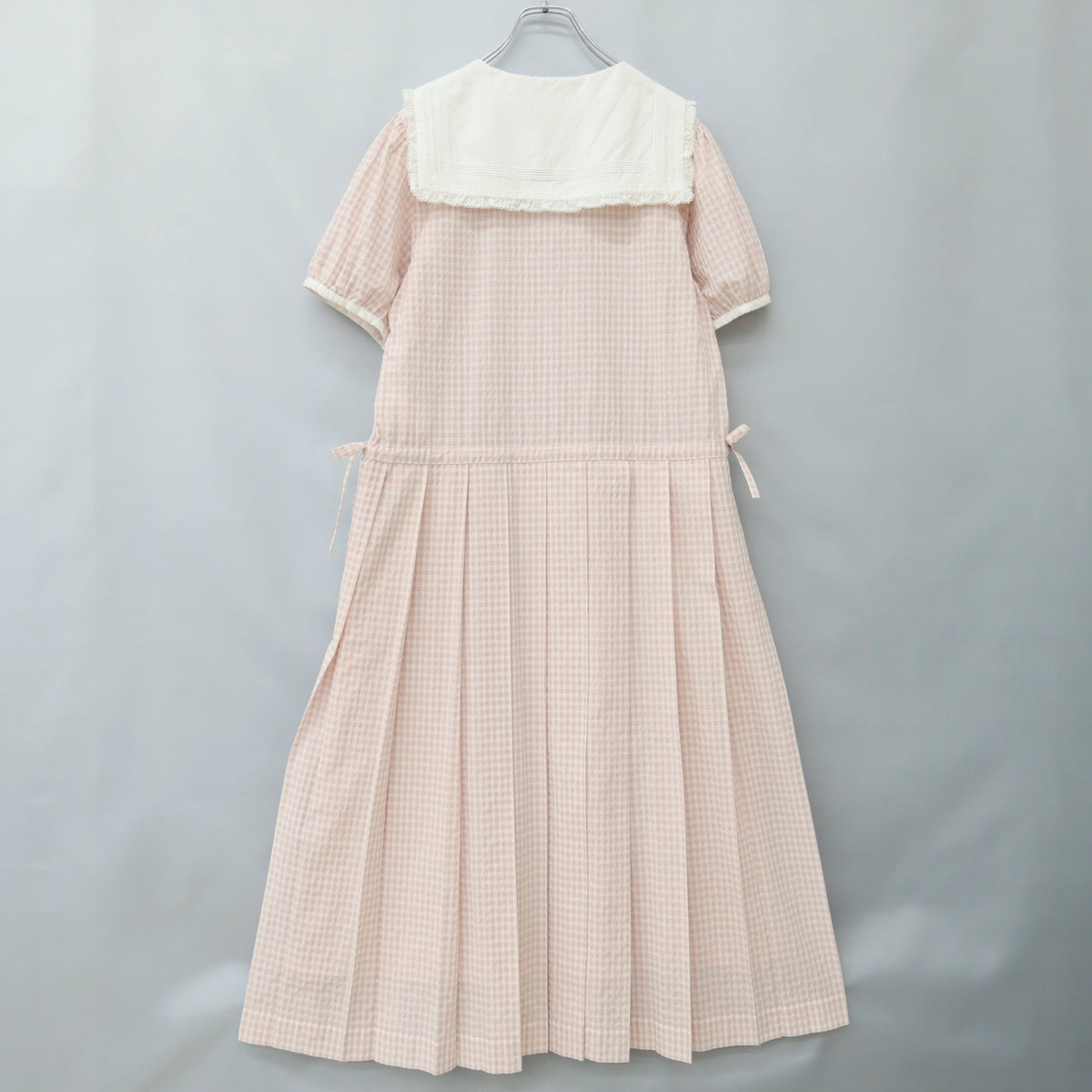 【美品】ピンクハウス★セーラーカラー♪ドビーギンガムワンピース ピンク系 ロゴ刺しゅう♪2023年 z23286