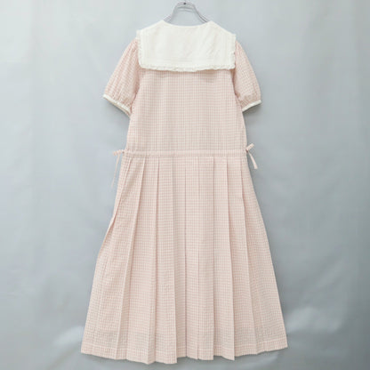【美品】ピンクハウス★セーラーカラー♪ドビーギンガムワンピース ピンク系 ロゴ刺しゅう♪2023年 z23286