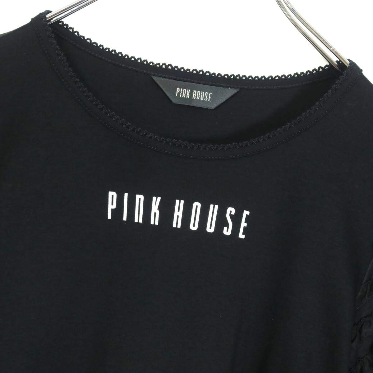 【美品】ピンクハウス★お袖フリルたっぷり 半袖Tシャツカットソー サイズM 黒系 ＊z15417
