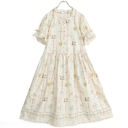 【美品・紙タグ有】ピンクハウス★メリーゴーラウンドpt♪ミディワンピース アイボリーピンク系 リボン♪残布有 2025年製 z22831