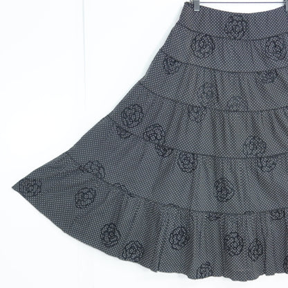 インゲボルグ★カメリア刺繍×ドット柄が可愛い♪ピコレース ティアードスカート サイズ11号 黒系 z20333