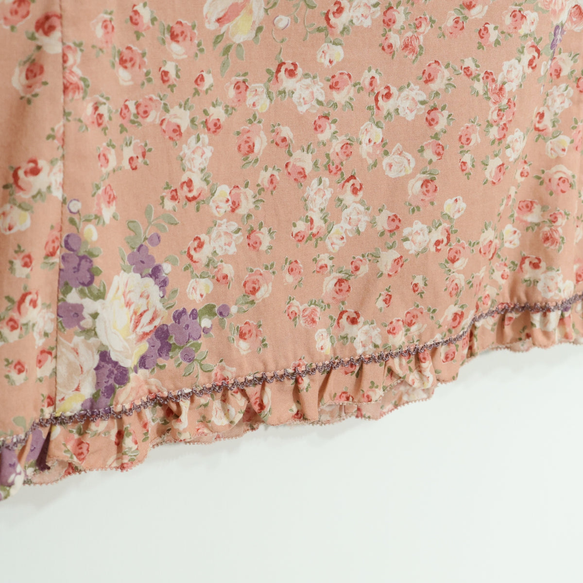 【美品】ピンクハウス★薔薇pt&段々フリル♪スクエアネックブラウス サーモンピンク系 前開き z22913