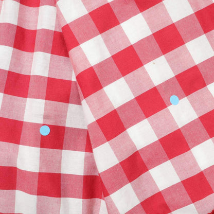 ピンクハウス★鮮やかで目を惹く！ ギンガムチェックパッチワークスカート 半月型ワッペンがアクセント ボタン前開き 赤系 z21371