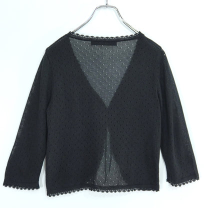 【美品】ピンクハウス★ミニリボン♪ニットカーディガン はおりもの 黒系 レース&透かし編み♪z19986