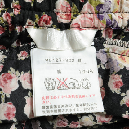 【美品】ピンクハウス★薔薇pt♪裾かぶせ段々フリルのローンスカート 黒系 前開き z22918