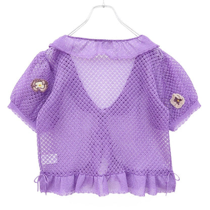 【美品】ピンクハウス★パンジーモチーフ♪透かし編みレースボレロ ラベンダー系 フリル&リボン♪2025年 z23549