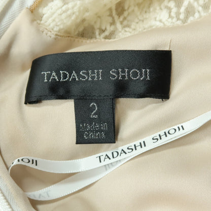 タダシショウジ★フェミニンで凝った印象♪ チュール刺しゅうドレス・ワンピース フレンチスリーブ風 サイズ2 ベージュ系 z18916