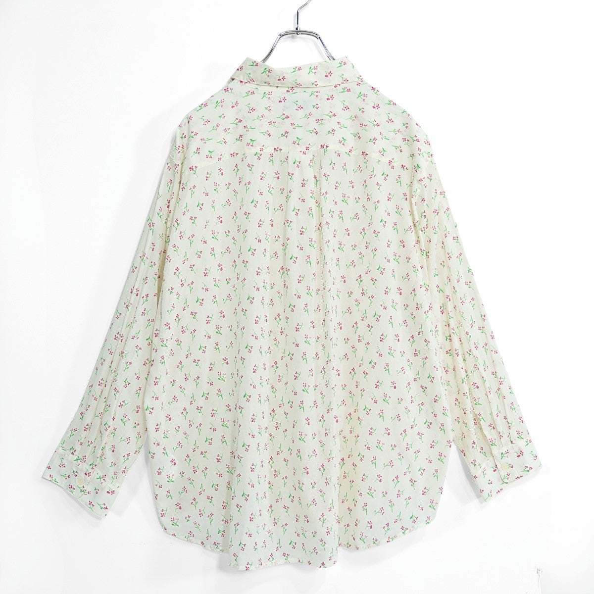 【美品】ユニクロ×イネス★長袖シャツ 花柄 大きいサイズ3XL オフ白系 薄手 z22874