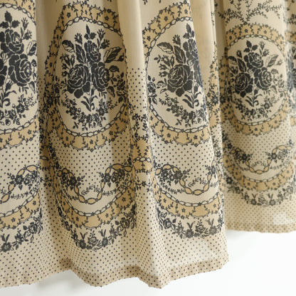 インゲボルグ★チュールレース&はしごレース♪半袖ワンピース モカ系 シフォン&薔薇プリント♪薄手 z23000