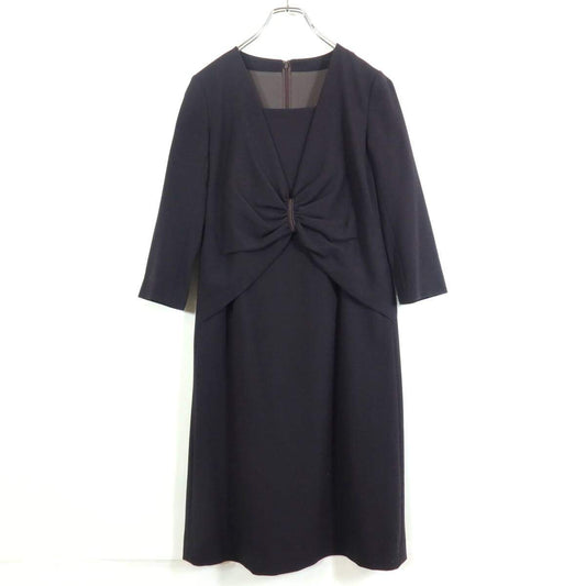 【美品】レリアン★大人フェミニンワンピース サイズ9 黒みがかった紫系 重ね着風♪フォーマル z17739