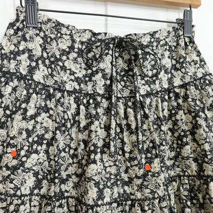 カネコイサオ★薔薇のブーケpt♪上下セット ノースリーブブラウス&ギャザースカート 黒系 グログランテープ♪薄手 z21129