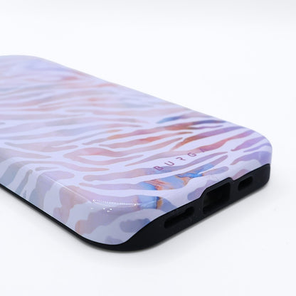 BURGA★マーブルゼブラ柄 iPhone14ケース MagSafe対応 巾着付 紫系 so398