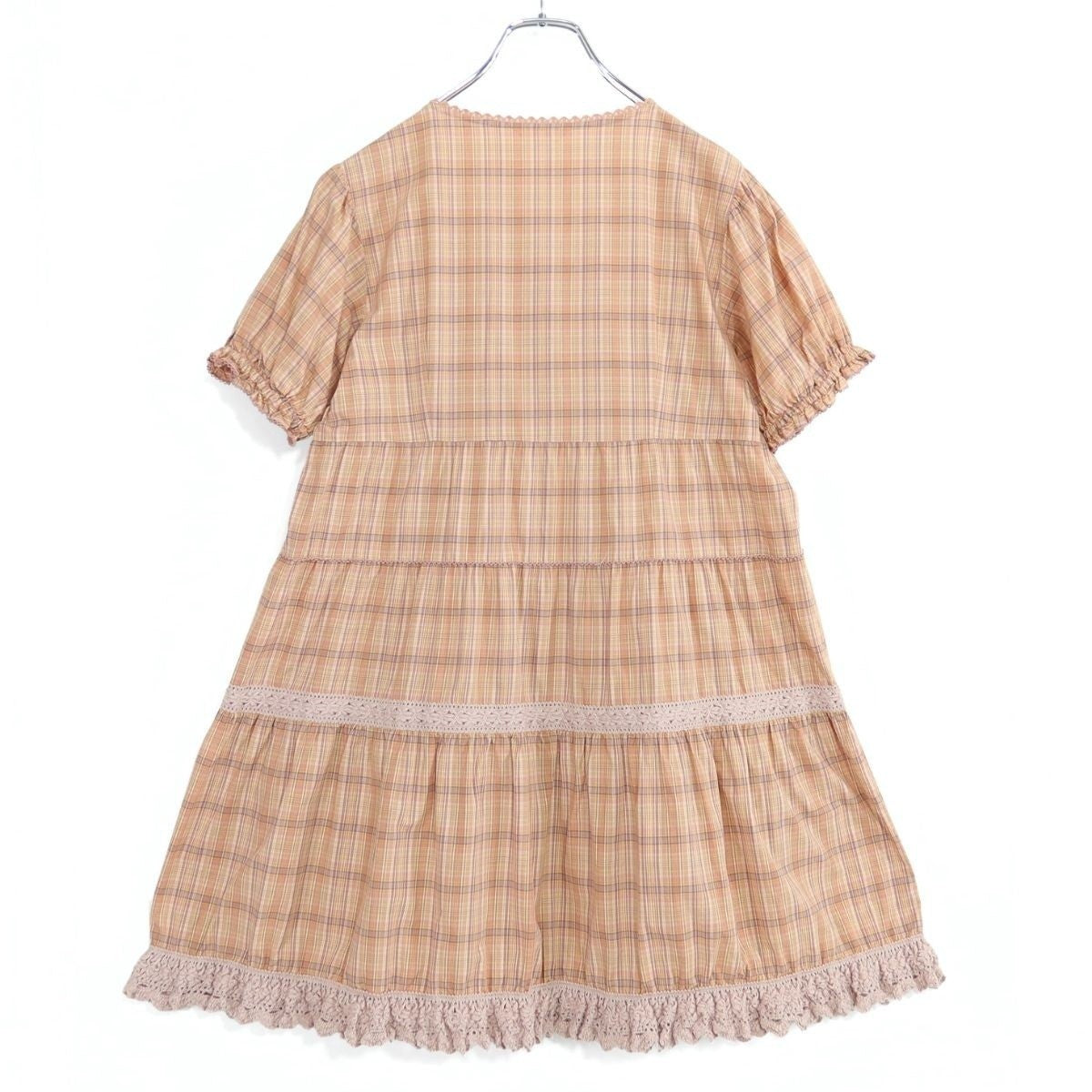 【美品】ピンクハウス★オリチェpt&ニットレース♪チュニックブラウス オレンジ系 前開き パフ袖♪薄手 z19617