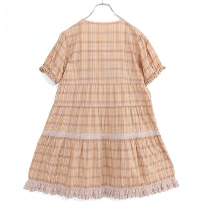 【美品】ピンクハウス★オリチェpt&ニットレース♪チュニックブラウス オレンジ系 前開き パフ袖♪薄手 z19617