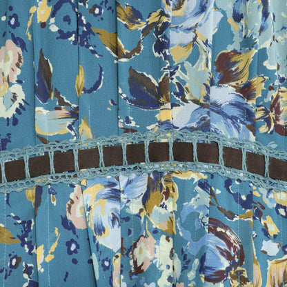 インゲボルグ★はしごレース&ベロアリボン♪花柄シフォンワンピース サイズ9 青緑系 薄手 z22247