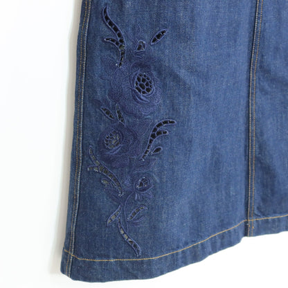 【美品】ピンクハウス★バラの刺繍が目を惹く♪レース デザインポケット デニムスカート 大きいサイズL ブルー系 z19912