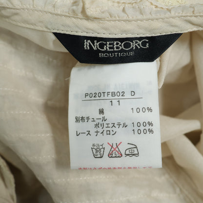 【美品】インゲボルグ★チュールレース&段々ローンフリル♪半袖ブラウス サイズ11 エクリュ系 前開き z23125