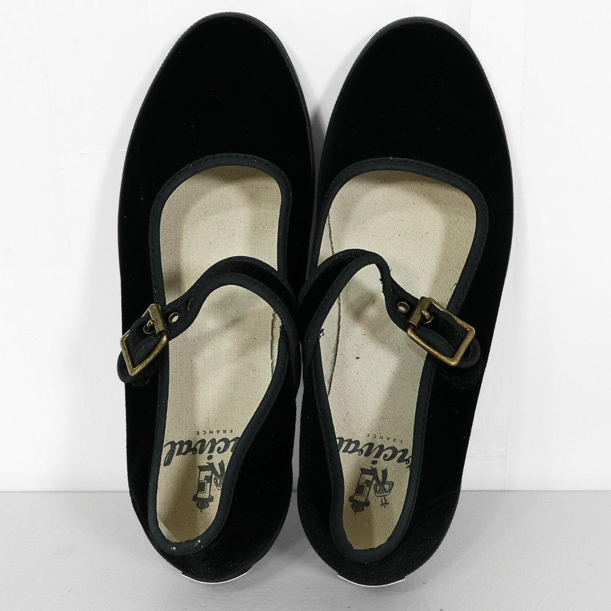 ORCIVAL オーシバル★ベロア♪フラットシューズ 23.5cm 黒系 ワンストラップ ラバーソール sh237