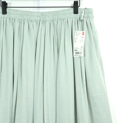 【タグ付き美品！】UNIQLO ユニクロ★光沢感が素敵♪ ドレープギャザーロングスカート 大きいサイズXXL 薄緑系 z22888