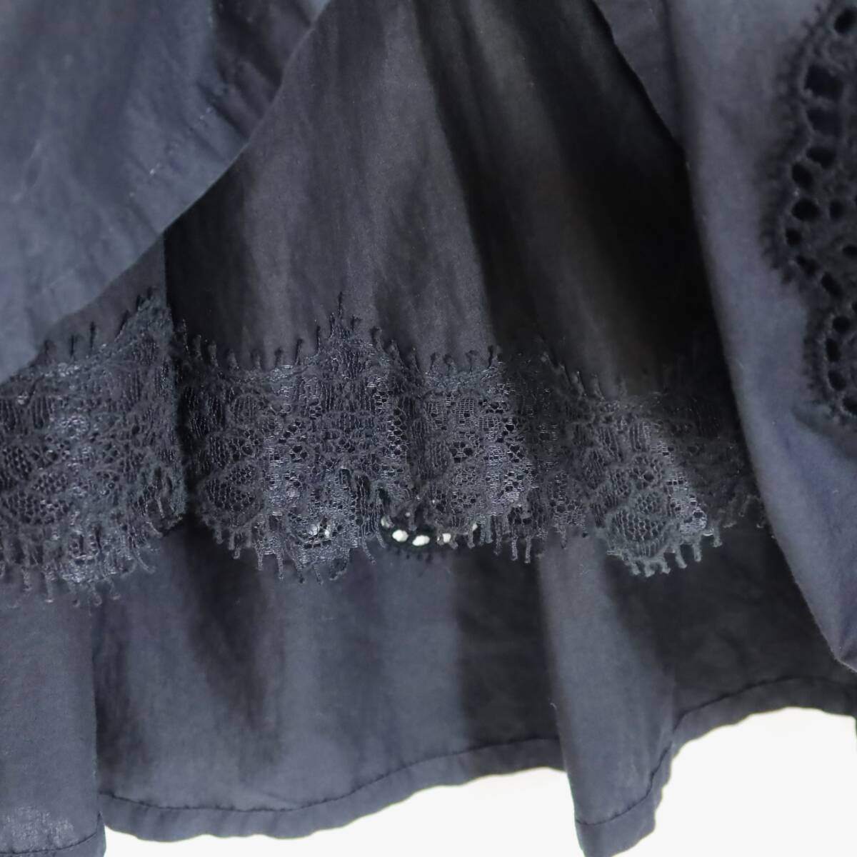 インゲボルグ★カットワーク刺繍デザイン♪はしごレース 抜け感 フレアスカート サイズ11号 黒系 z20334