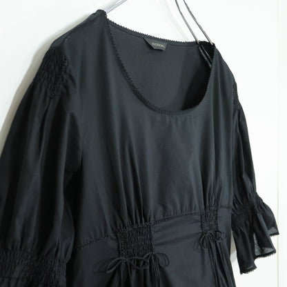 【美品】インゲボルグ★シャーリング♪ふんわりローンワンピース ミニ丈 サイズM 黒系 ピコレース♪無地 薄手 z22041