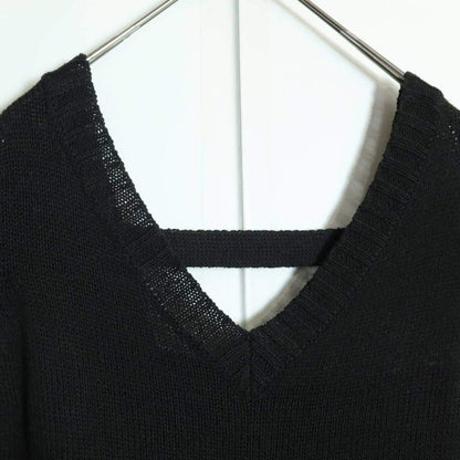 【美品】インゲボルグ★袖フリルが可愛い！ニットベスト 黒系 透かし編み♪無地  ＊z15832