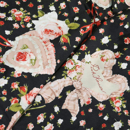 【美品】ピンクハウス★ロマンティック可愛いオーナメントローズpt♪チュニックブラウス ローズケーキ柄 黒系 前開き z21320
