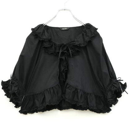 【美品】ピンクハウス★たっぷりフリル♪キュートな半袖ローンブラウス ボレロ風 黒系 2023年製 無地 z23576