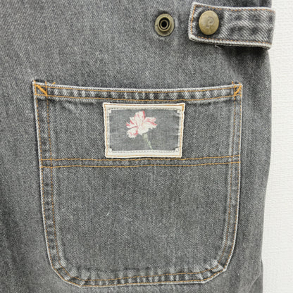 ピンクハウス★可憐なカーネーションワッペン♪ヴィンテージ風ブラックデニム ジャンパースカート ワンピース グレー系 無地 z23530