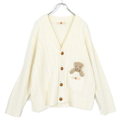 【美品】カールヘルム★キュートなくまモチーフ付♪ざっくりニットカーディガン PINKHUOSE 白系 2025年製 z21338