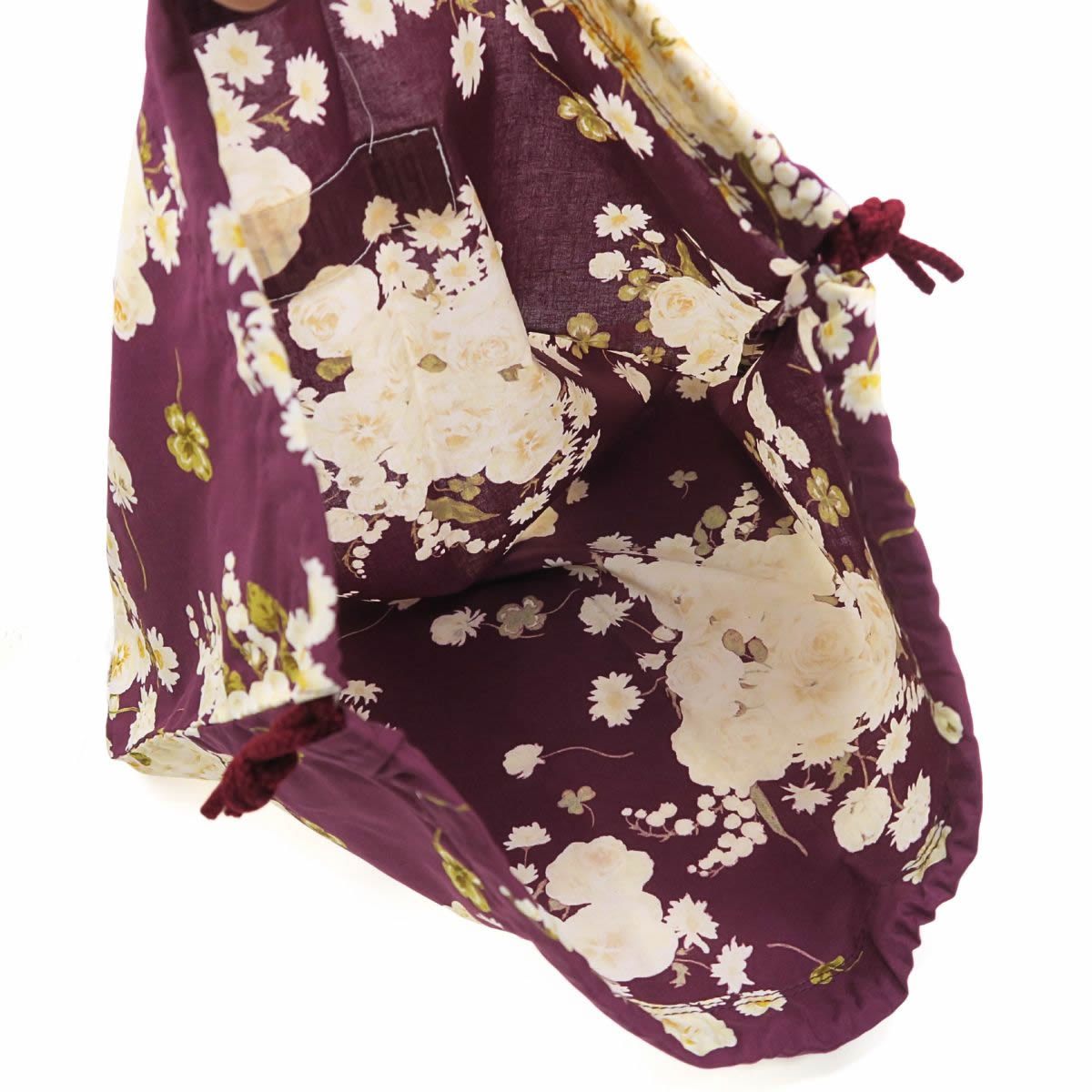 【極美品】ピンクハウス★華やか！ホワイトワルツ 鈴蘭・薔薇のブーケ 巾着 ボルドー系 ＊ba203