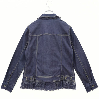ピンクハウス★刺しゅう付チュールレース♪デニムジャケット 大きいサイズL ネイビー系 前開き 無地 z23348