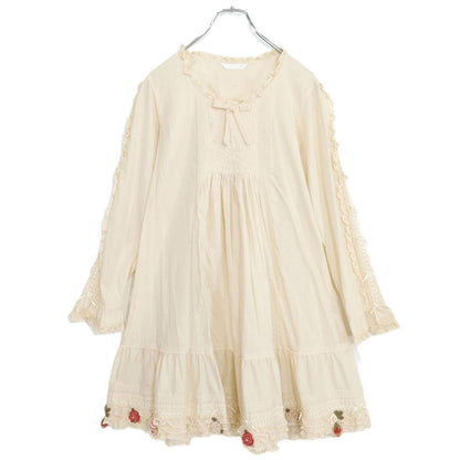 【美品】ピンクハウス★苺やキャンディーモチーフが可愛い♪綿ローン ピンタック チュニック ミニワンピース 生成り系 z21345