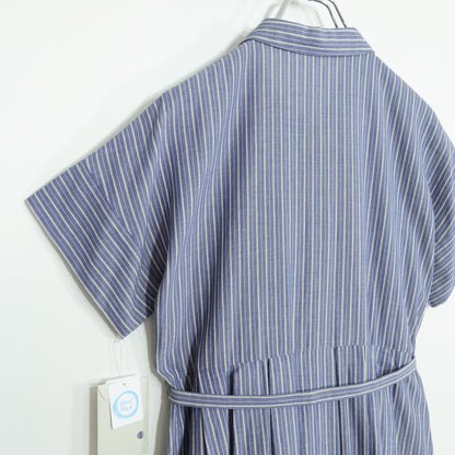 【極美品・紙タグ有】レリアン★涼しげストライプ♪上品なコットンワンピース サイズ7号 紺系 ペチ付 残布有 z22715