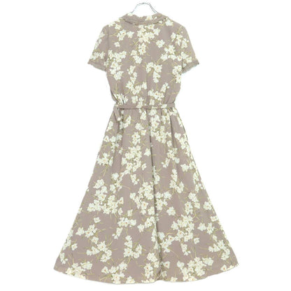 【美品】インゲボルグ★上品！レースフリル使い♪花柄ワンピース 半袖 薄茶系 残布有 薄手 ＊z20067