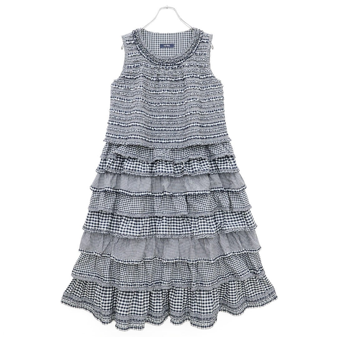 【美品】ピンクハウス★豪華！かぶせ段々&ギンガムpt♪阪神百貨店限定ワンピース 紺系 2024年製 z23273