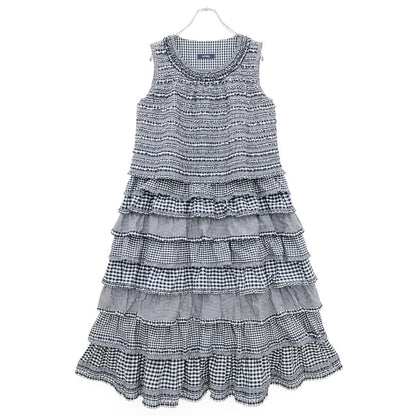【美品】ピンクハウス★豪華！かぶせ段々&ギンガムpt♪阪神百貨店限定ワンピース 紺系 2024年製 z23273