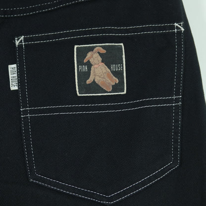ピンクハウス★バンダナうさぎワッペン♪デニムスカート 黒系 前開き 無地 z19695