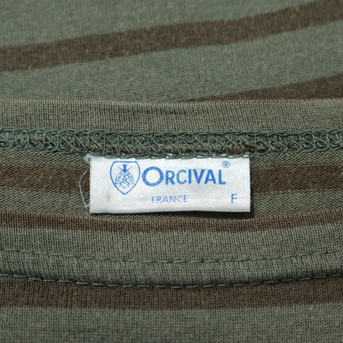 ORCIVAL オーシバル★おしゃれなボーダー柄♪ フレンチ袖フレアワンピース サイズF オリーブグリーン系 z22516