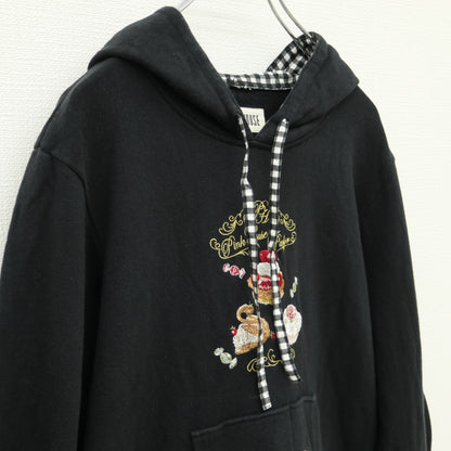 ピンクハウス★パーラー刺繍♪フーディパーカー 黒系 ギンガム使い♪2023年製 無地 z23193